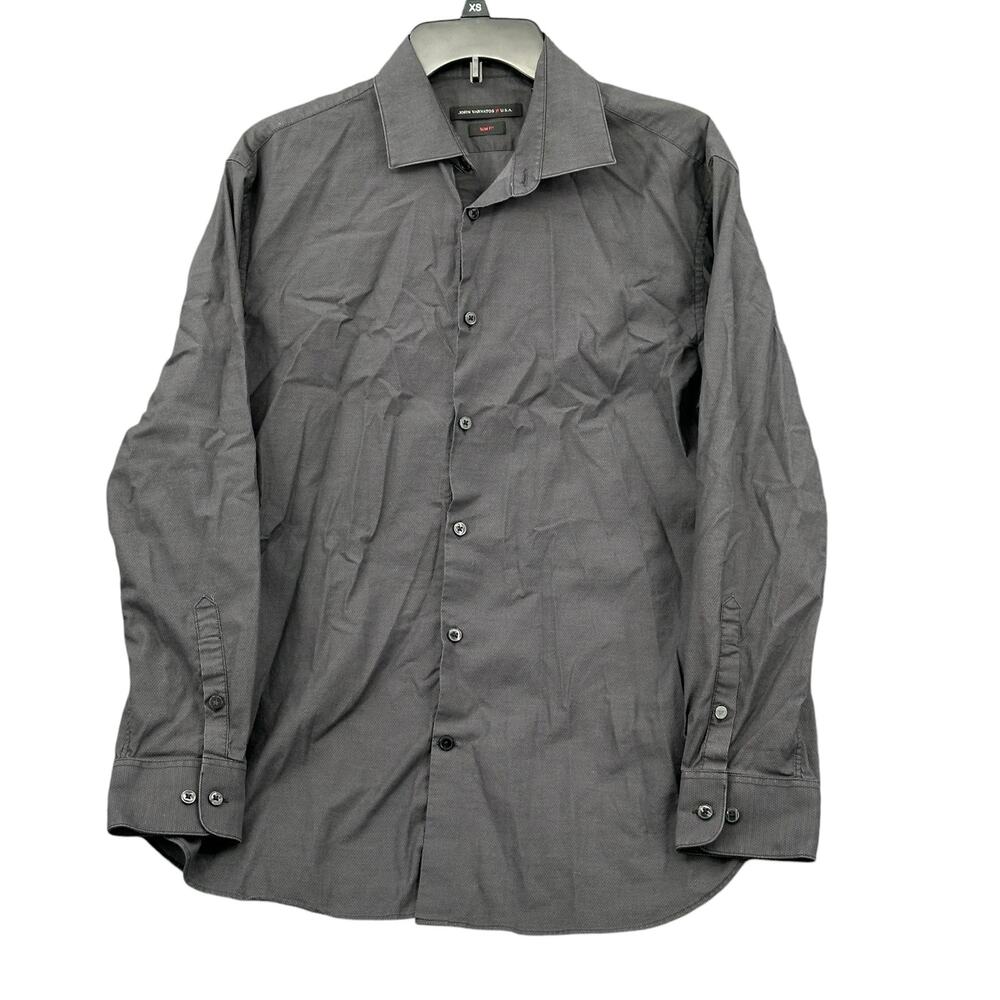 John Varvatos Shirt Mens 16 32 33 Charcoal Gray Slim Fit Button Up Casual Preppy